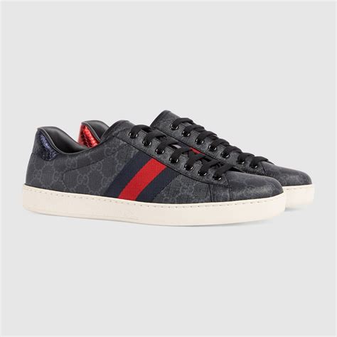 Men's Ace Sneaker Black GG Supreme Canvas With Blue & Red 